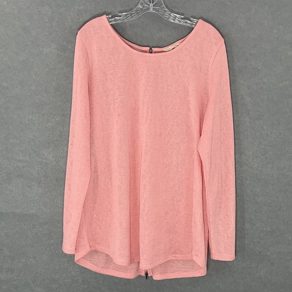 Soft Surroundings Sweater Top‎ Women Sz L Coral Lightweight Zipper Knit Tunic